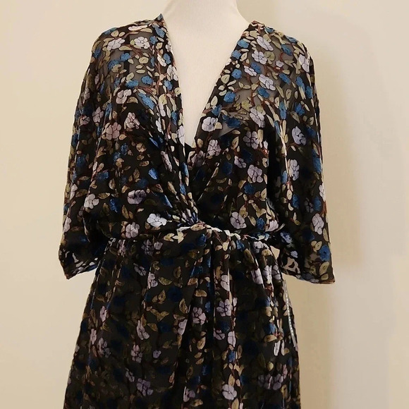 NWT || MODCLOTH || velvet floral dress,  black, size x small, flowy sleeves - Picture 4 of 9